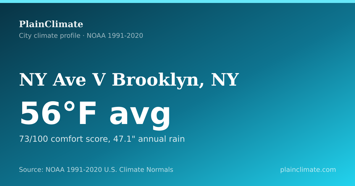 Shareable climate summary card for NY Ave V Brooklyn, NY